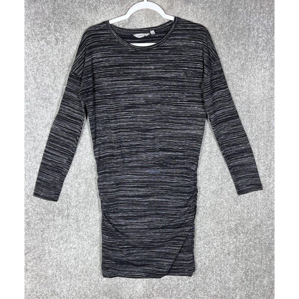 Athleta Beyond Soft Avenues Dress Women Size XS Stretch Black Ruched Long Sleeve